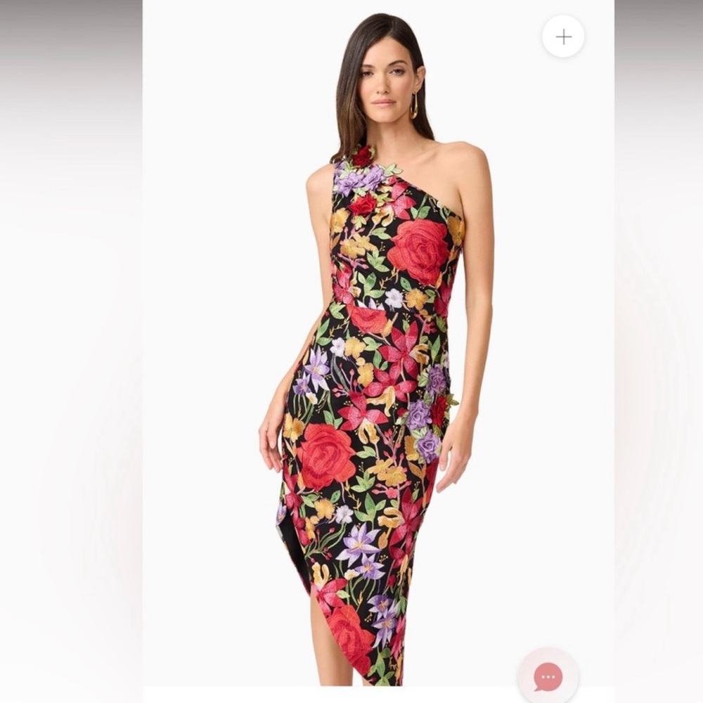 Talia Asymmetrical Midi dress One-Shoulder with Red, Purple & Yellow Flowers